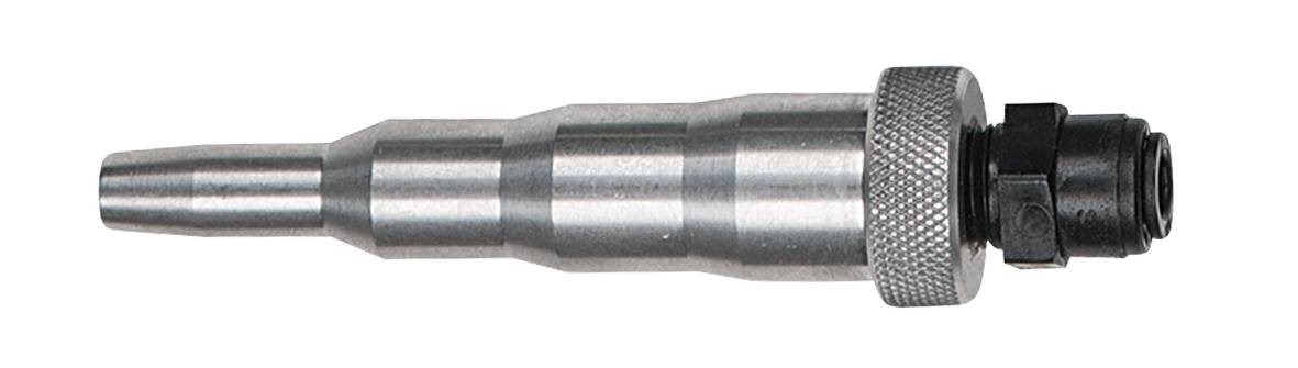 Ein metallisches Bauteil, bestehend aus mehreren zylindrischen Stufen mit einem konischen Ende und einer verschraubten Verbindung.