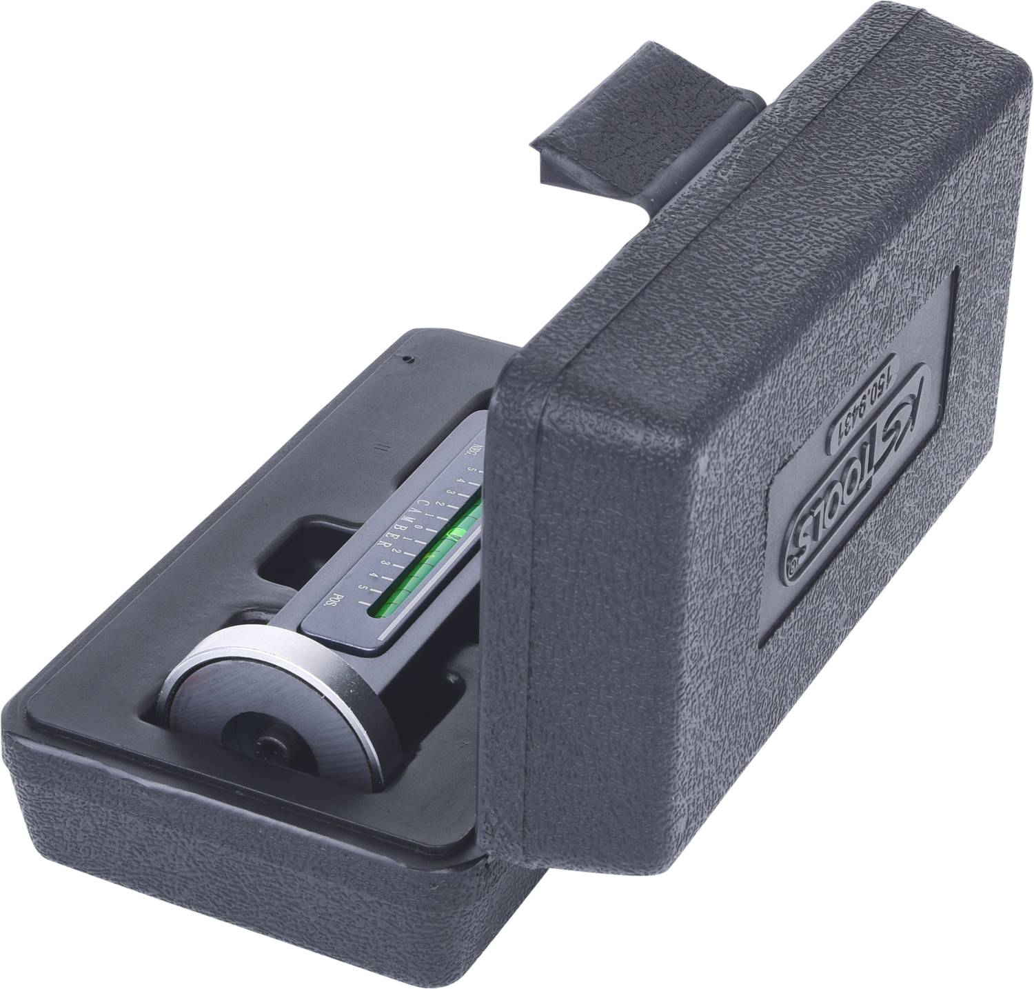 Tragbarer Skidtester in geöffneter schwarzen Box. Gerät dient zur Messung der Gleiteigenschaften von Oberflächen.