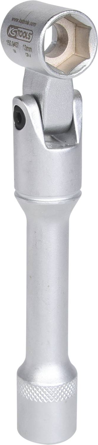 Silberner Drehmomentschlüssel mit schwenkbarem Kopf und ergonomischem Griff, geeignet für verschiedene mechanische Anwendungen.