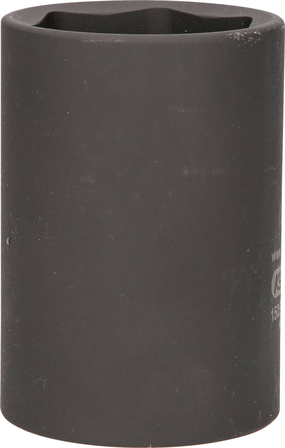 Eine schwarze Stecknuss in zylindrischer Form aus Metall, vermutlich ein Werkzeugaufsatz für Reparaturen oder mechanische Arbeiten.
