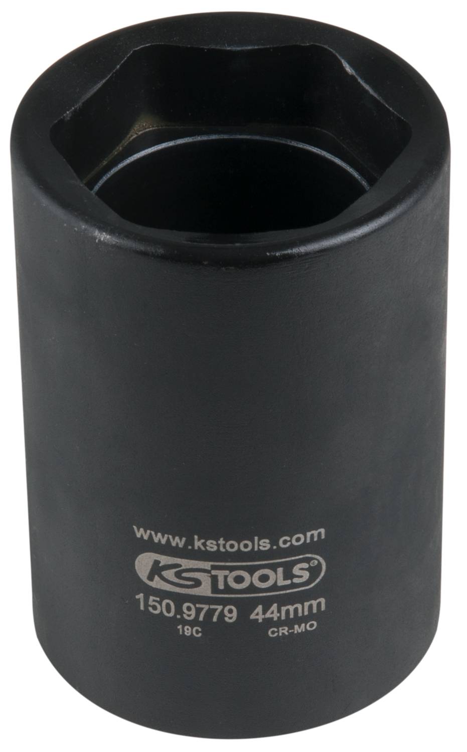 'KS Tools' Steckschlüssel, 44 mm; schwarz, zylindrisch, mit Herstellerlogo und Webseite, aus robustem Material für professionelle Anwendung.