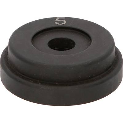 Schwarzes rundes Gummirad oder Rolle mit einem Loch in der Mitte, oben mit „5" gekennzeichnet.