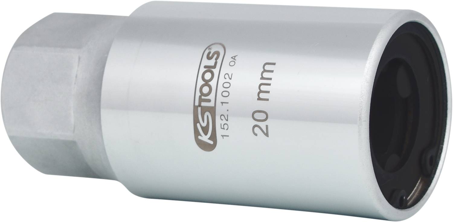 Eine silberne Stecknuss mit der Aufschrift 'KS TOOLS 20 mm'.