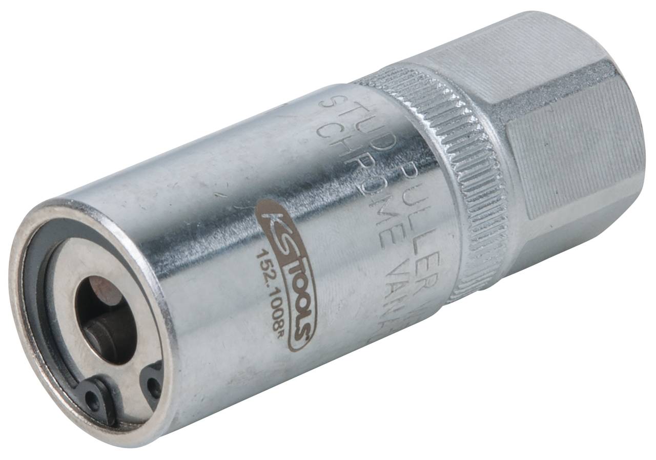 Metallischer Steckaufsatz mit Schriftzügen 'Stud Puller' und 'KS Tools'. Dient zur Anwendung im Kfz-Bereich.