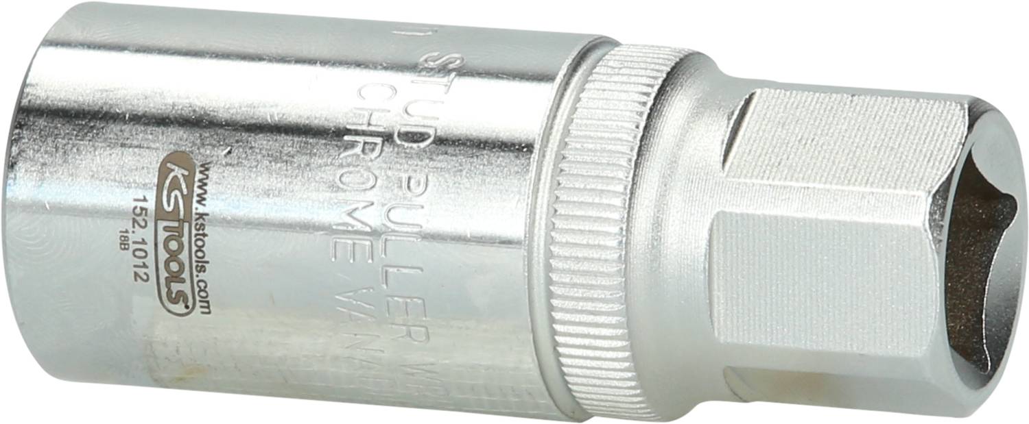 Abzieher für Stehbolzen aus verchromtem Material, zylindrische Form. Aufschrift: 'KS Tools'.