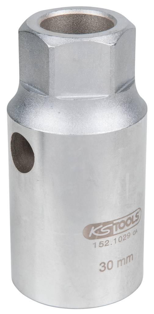 Steckschlüssel aus Metall mit 30 mm Größe, zylinderförmig mit Kanten oben. Geprägt mit 'KS TOOLS' und Artikelnummer.