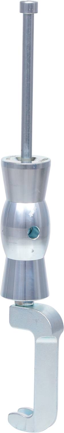 Metallischer Drehknauf mit seitlichem Hebel, befestigt an einer Haltevorrichtung. Geeignet zur Befestigung an Tischkanten oder Flächen.