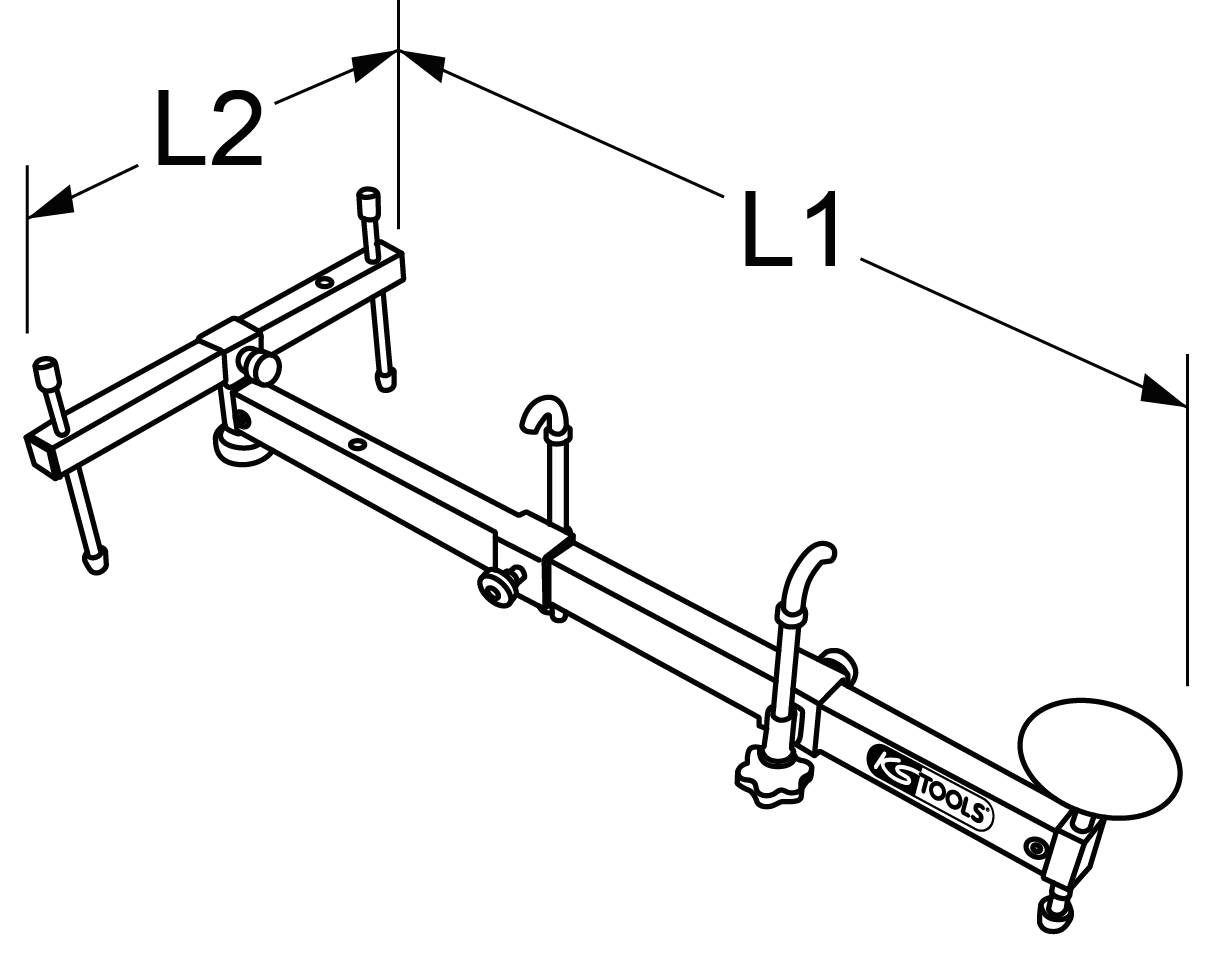 Eine Motorbrücke mit Höhenverstellung und zwei verstellbaren Armen, markiert mit 'L1' und 'L2', von KS Tools.