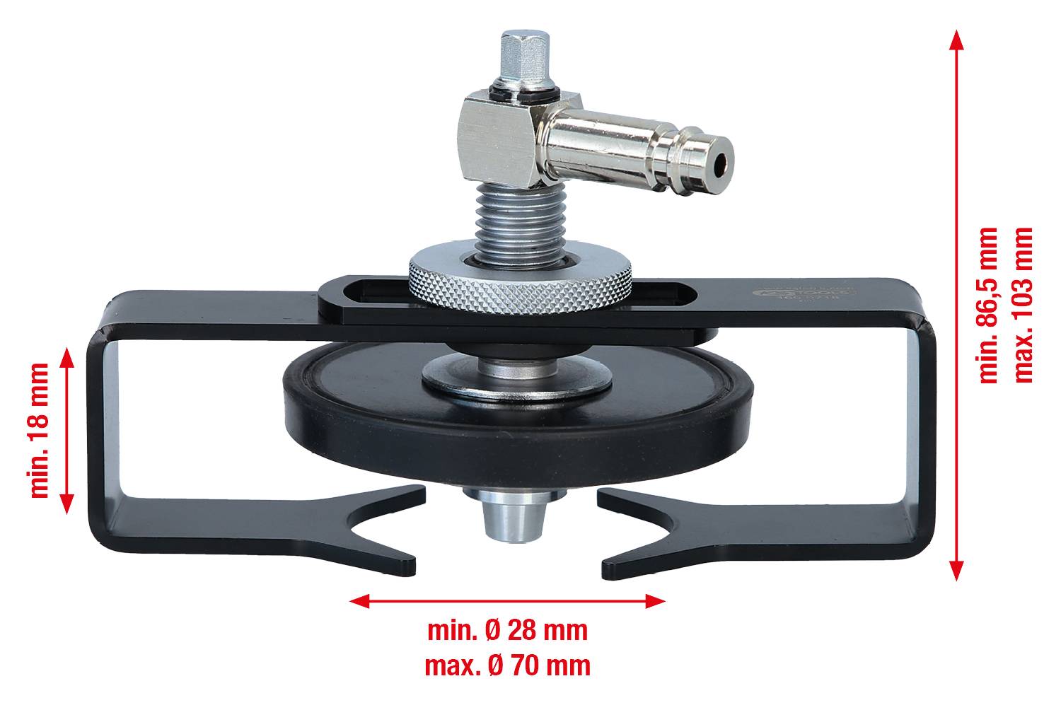 'Profilschienensystem mit verstellbarer Breite von 28 bis 70 mm und Höhe von 18 bis 103 mm.'