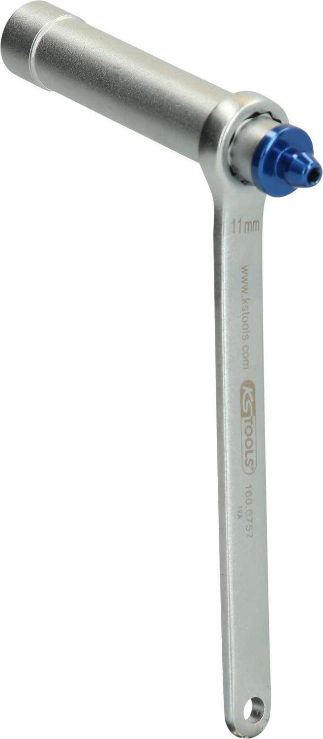 'Silberner Kettennietstift mit blauem Kunststoffkopf und 11-mm-Aufdruck auf dem Griff.'