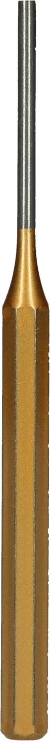 Bohrer mit goldener Beschichtung und silbernem Schaft, vertikal ausgerichtet, möglicherweise für Metall- oder Holzbearbeitung geeignet.
