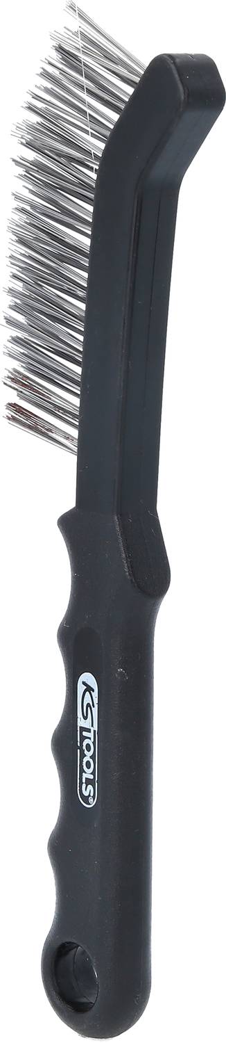 Ein schwarzer Kamm mit dicken Metallzinken und einem ergonomischen Griff, geeignet für das Bürsten von Tierhaaren.