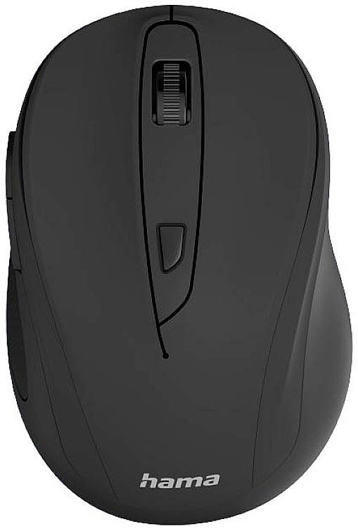 Kabellose schwarze Computermaus mit ergonomischem Design und Scrollrad, geeignet für PCs und Laptops.