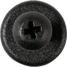 Eine schwarze Kreuzschlitzschraube auf weißem Hintergrund.
