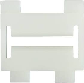 Plastikclip in Weiß, quadratische Form, mit zwei parallel verlaufenden Schlitzen in der Mitte, geeignet zur Kabelorganisation.