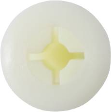 Ein weißes rundes Plastikstück mit einem Kreuzmuster in der Mitte, möglicherweise ein Bauteil oder Verschlusselement.