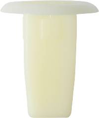 Ein heller, zylindrischer Kunststoffstopfen mit breitem Rand. Hauptsächlich verwendet, um Öffnungen abzudecken oder zu versiegeln.