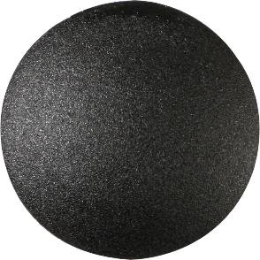 Schwarze, matte, kreisförmige Oberfläche, möglicherweise ein gerundetes Objekt oder ein flacher Knopf.