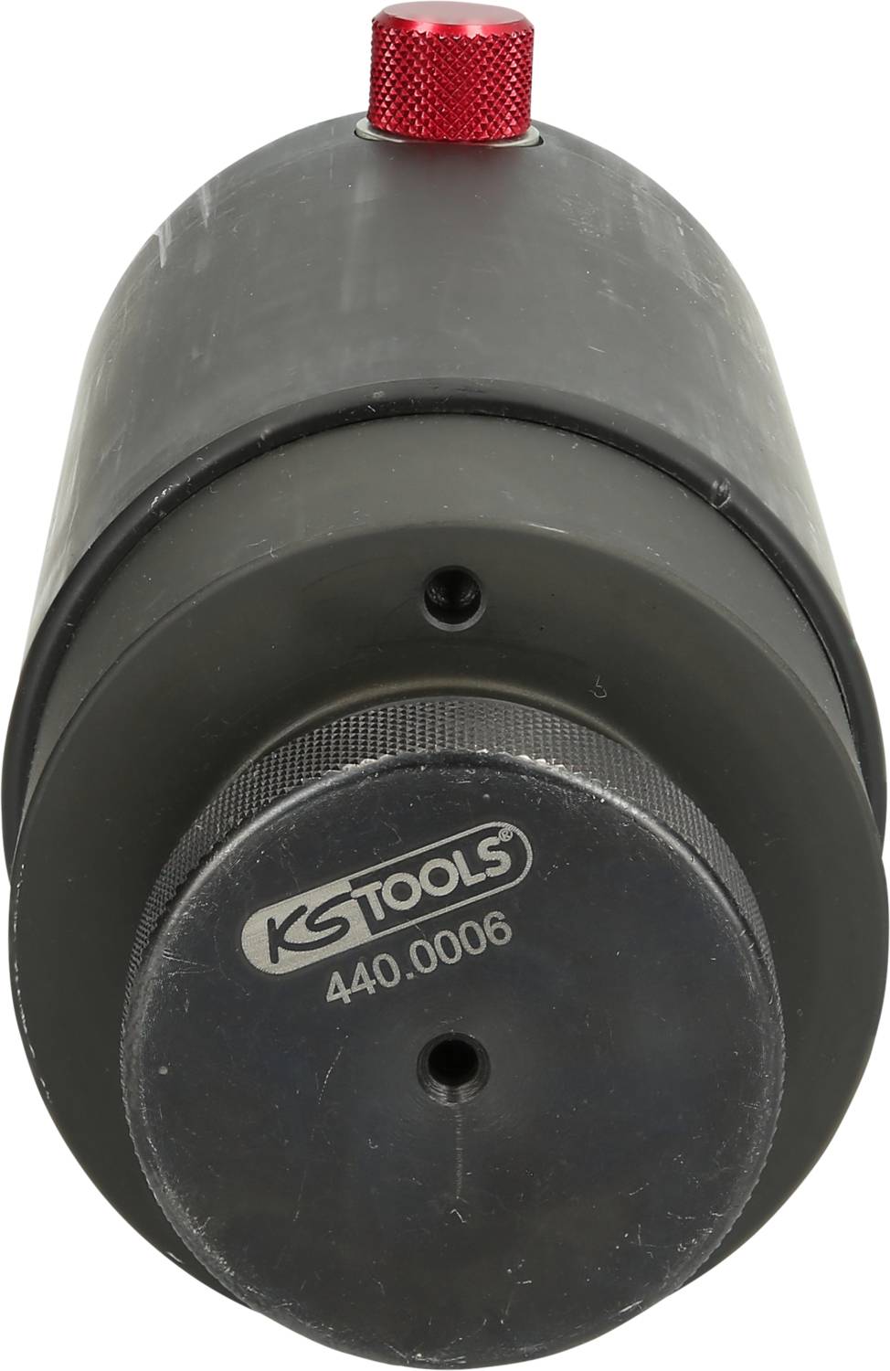 Ein zylindrisches Werkzeug mit schwarzer Oberfläche und roter Schraube, gekennzeichnet mit 'KS TOOLS' und der Nummer '440.0006'.