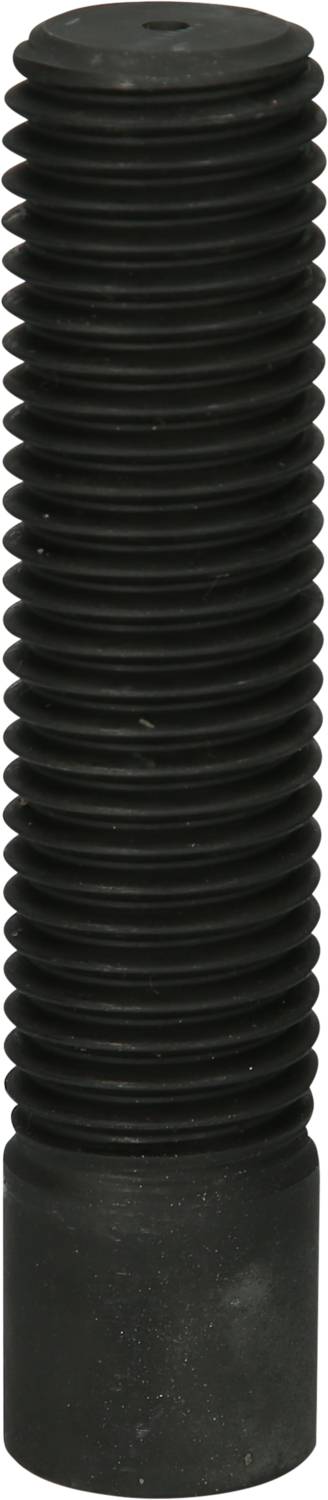Eine schwarze, zylindrische Schraube mit durchgehendem Gewinde und einem glatten, breiteren unteren Abschnitt.