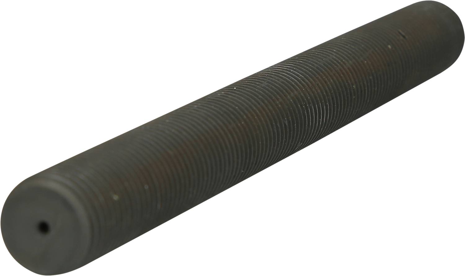 Langer, zylindrischer Metallstab mit feiner Rillenstruktur, gleichmäßig schwarz gefärbt.