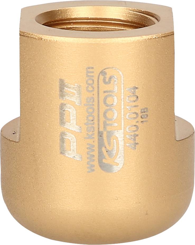 Metallisches Bauteil mit der Aufschrift 'PP II' und 'ksTools'. Zylinderform, beige. Teil einer Werkzeugsammlung, vermutlich Adapter.