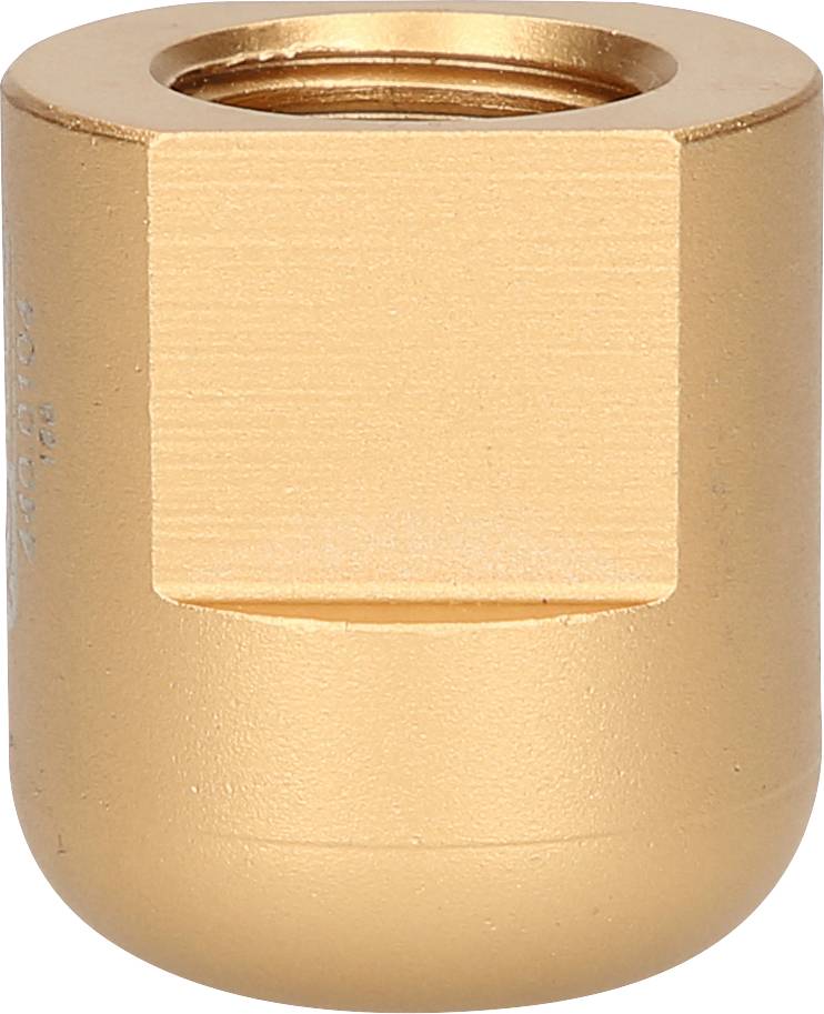 Ein goldfarbenes Metallteil, zylindrisch mit eingezogener Mittelpartie.