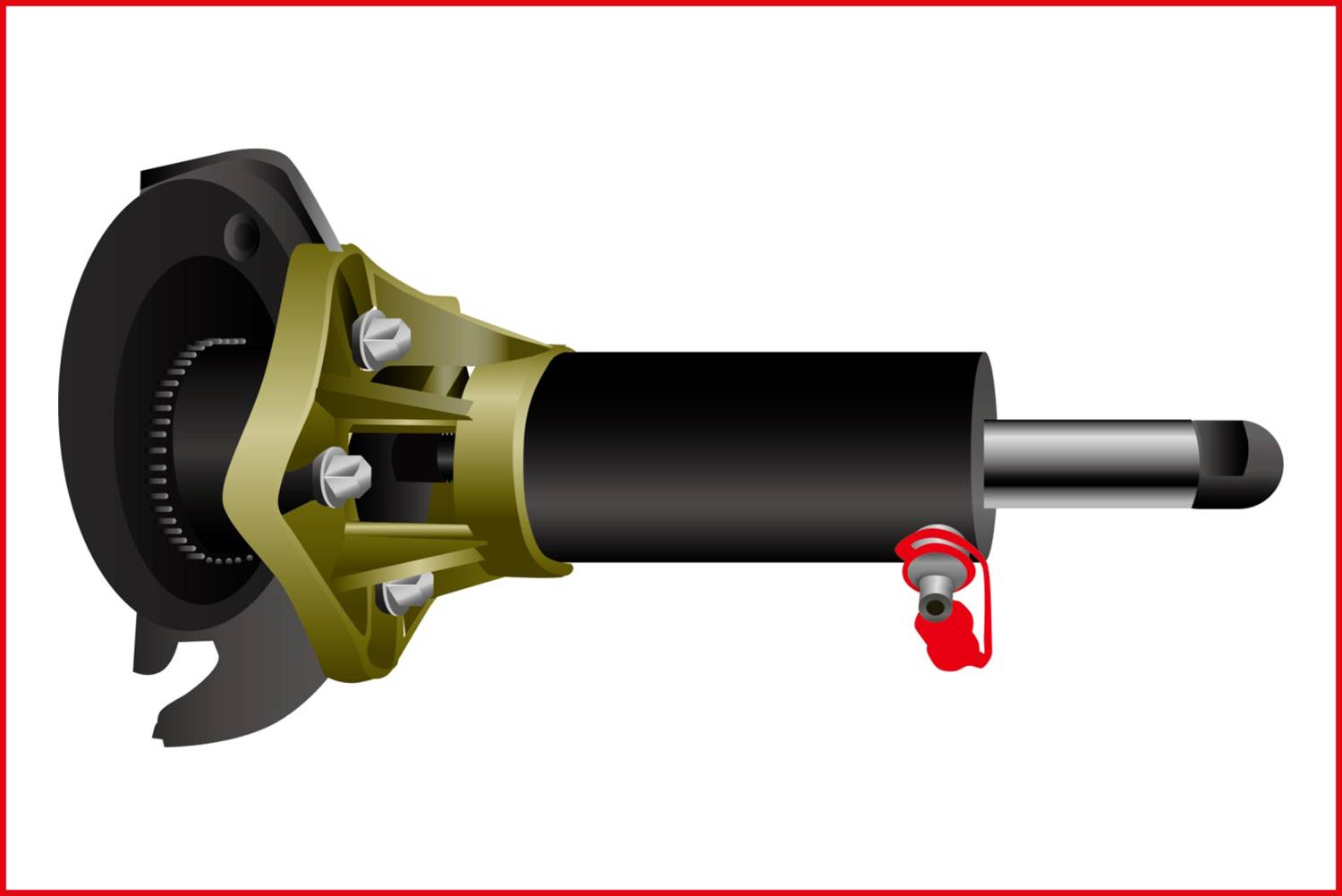 Illustration einer mechanischen Verbindung oder Welle mit Zahnrädern und Schrauben, möglicherweise Teil eines technischen Geräts.
