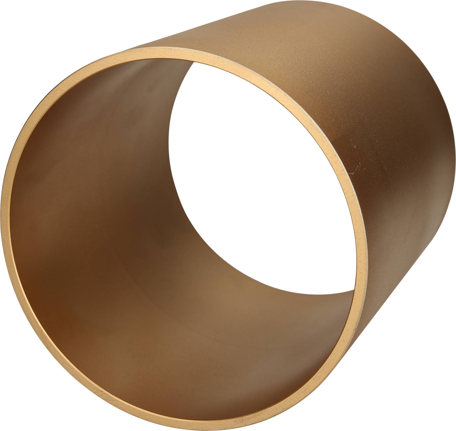 Ein zylindrisches bronzefarbenes Rohr aus Metall, geneigt dargestellt, mit glatter, nahtloser Oberfläche.