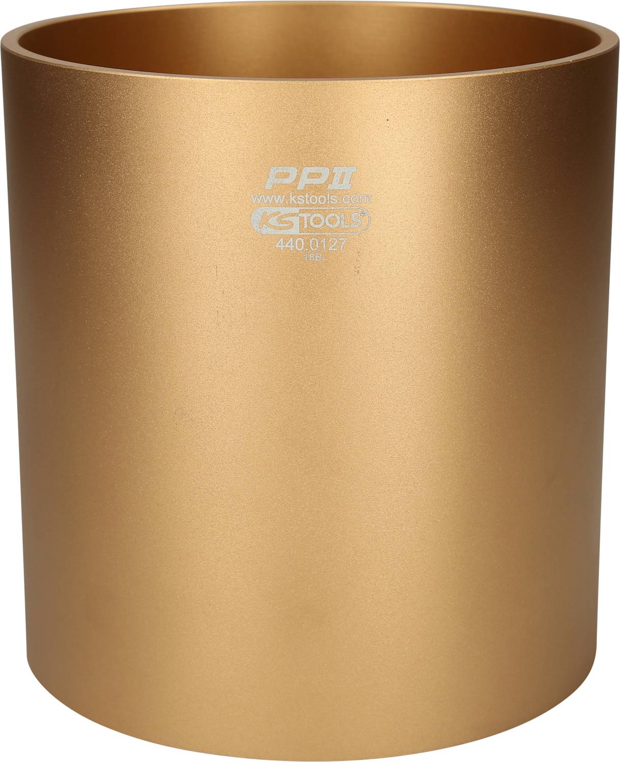 Ein zylindrisches, goldenes Werkzeug mit der Aufschrift 'PP II, KS Tools, 440.0127'. Es wirkt robust und ist für handwerkliche Zwecke bestimmt.