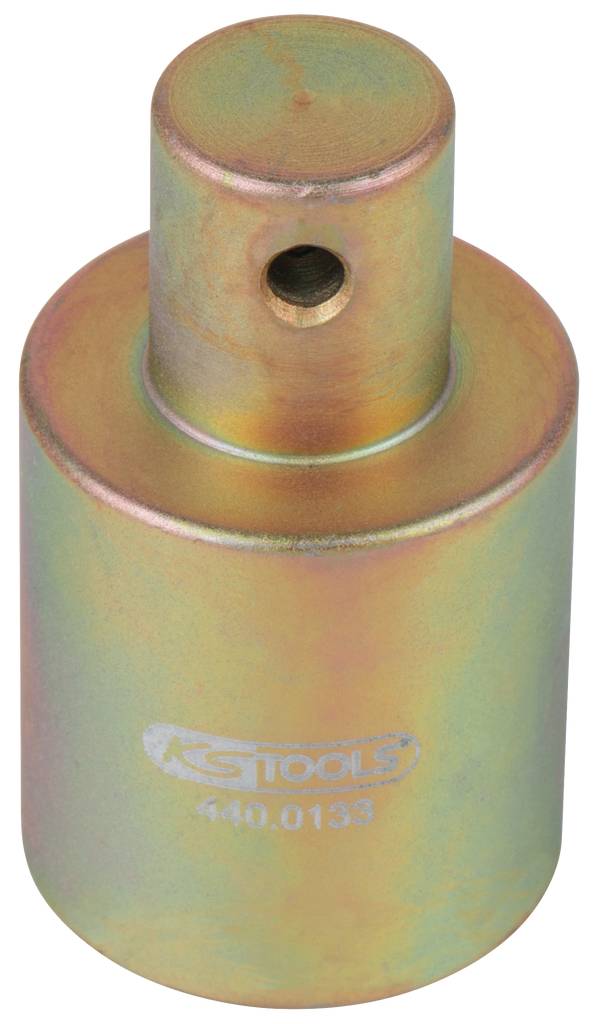 Metallischer Adapter, zylindrische Form, mit einer kleinen Bohrung oben. Beschriftet mit 'KS TOOLS' und '440.0133'.