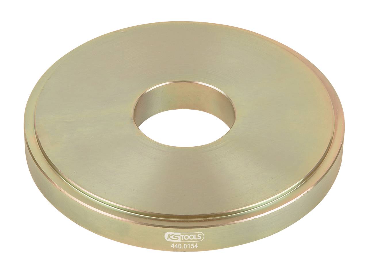 Metallischer Wagenheber-Adapterring mit zentralem Loch, verwendet zur Stabilisierung und zum Schutz von Wagenhebern beim Anheben von Fahrzeugen.
