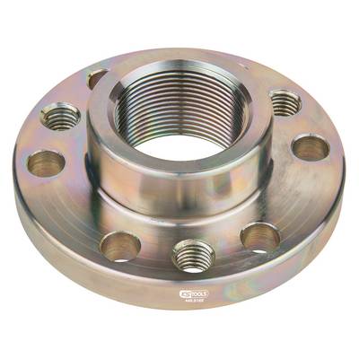 Metallflansch mit mehreren Schraubenlöchern und zentralem Gewinde.