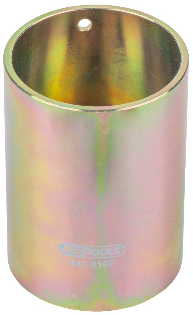 Ein zylindrisches Metallrohr, goldfarben mit schimmerndem Regenbogeneffekt, mit der Aufschrift 'KS Tools 440.0197' an der Seite.