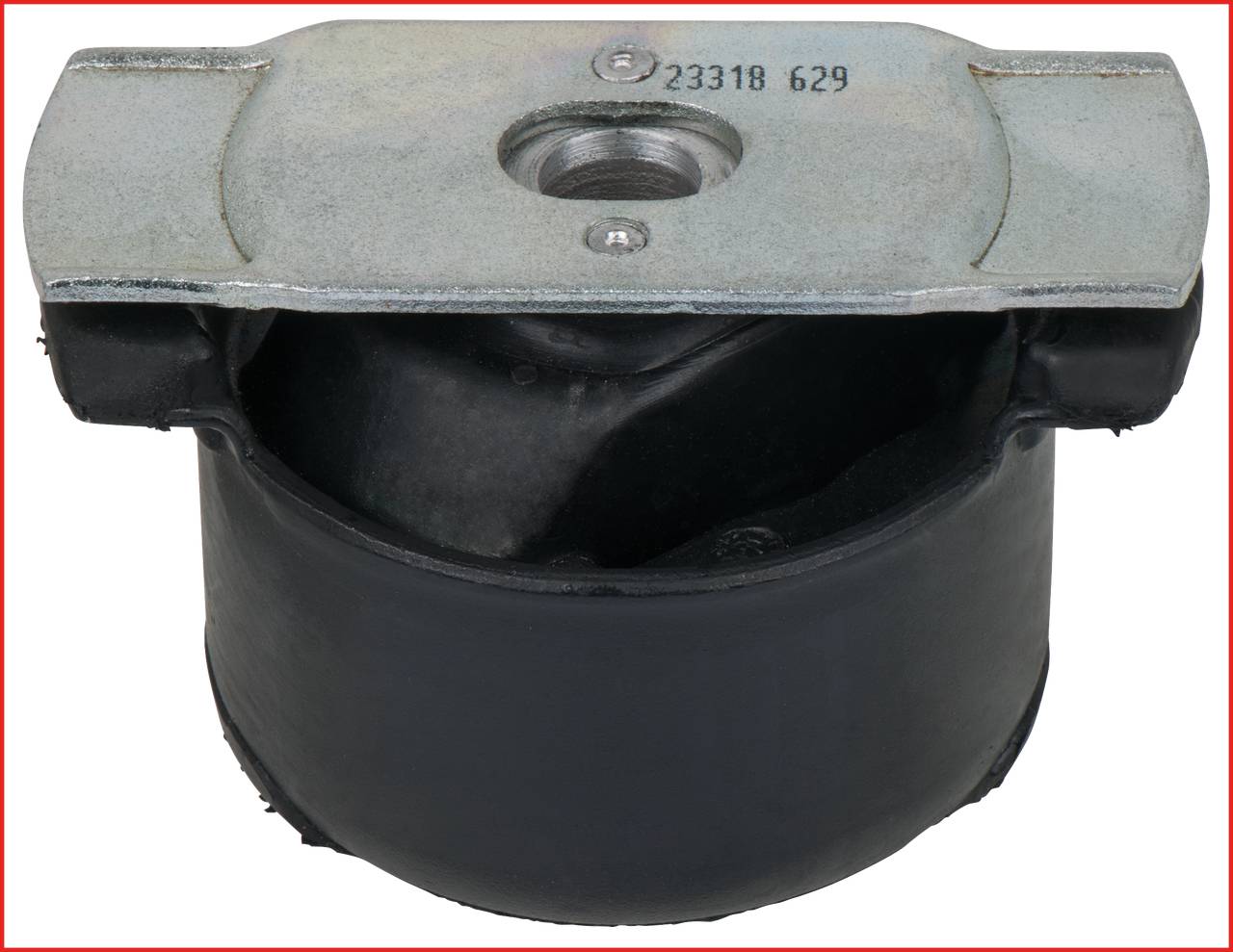 Gummilager, zylindrische Form, mit Metallbeschlägen oben. Eignet sich zur Vibrationsdämpfung in Maschinen oder Fahrzeugen.