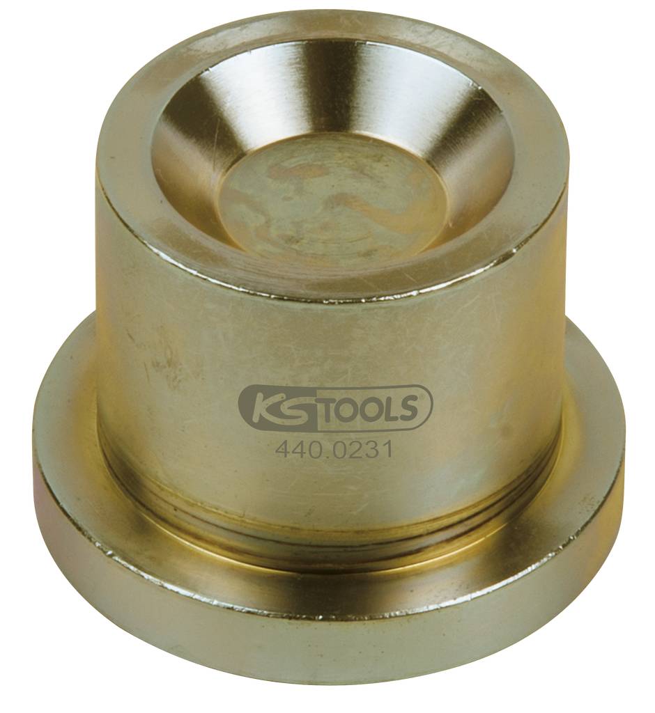 Metallisches Werkzeug mit der Aufschrift 'KS TOOLS 440.0231', zylindrische Form, vermutlich ein Spezialwerkzeug oder Adapter.