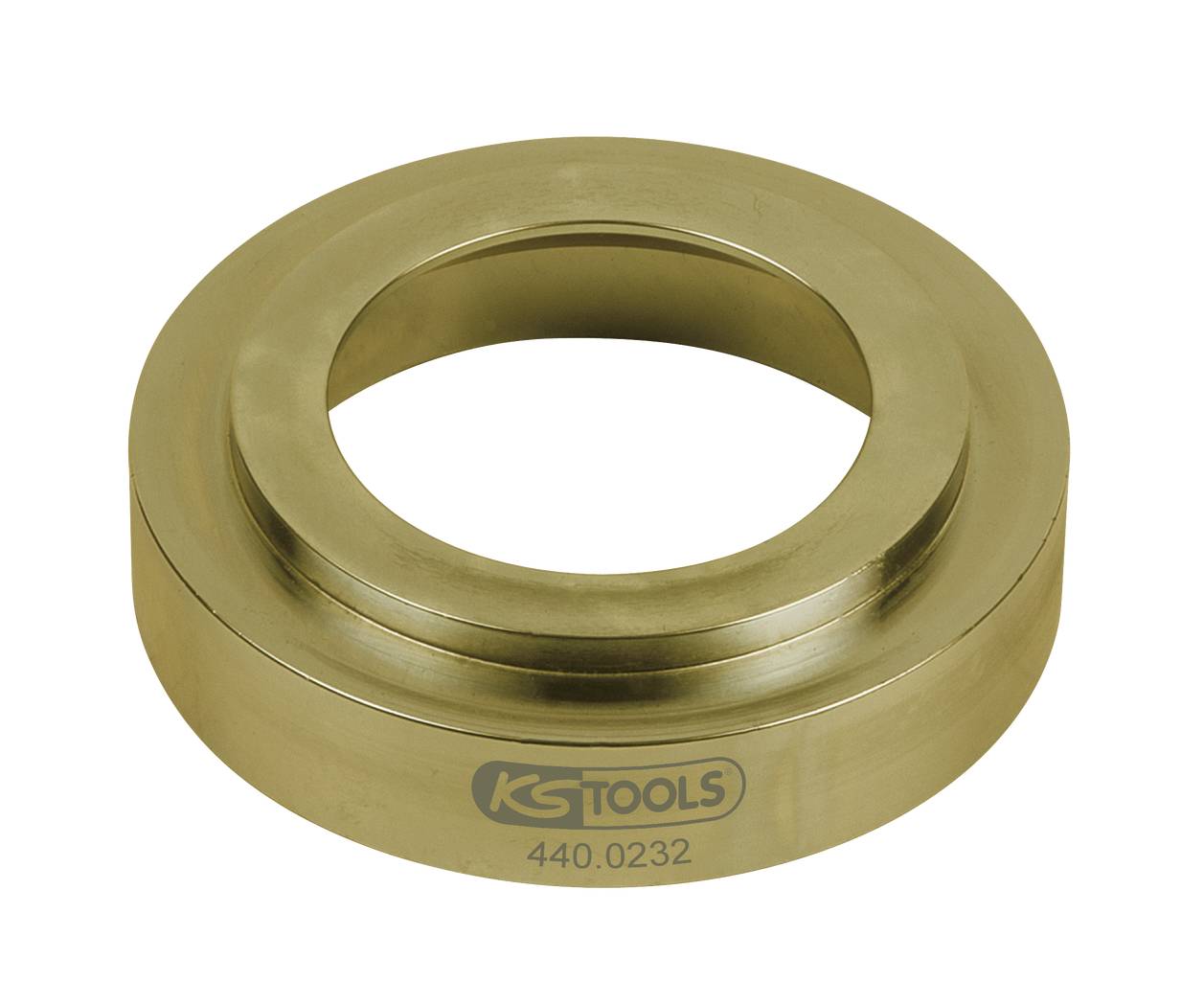 Metallring, flach mit zentraler Öffnung, gelb-goldene Farbe, Aufschrift 'KS TOOLS 440.0232' auf der Seite.