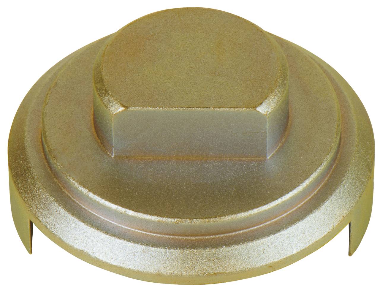 Ein rundes Metallwerkzeug, wahrscheinlich ein Teil zum Entfernen oder Installieren von Autoteilen wie Ölfiltern.