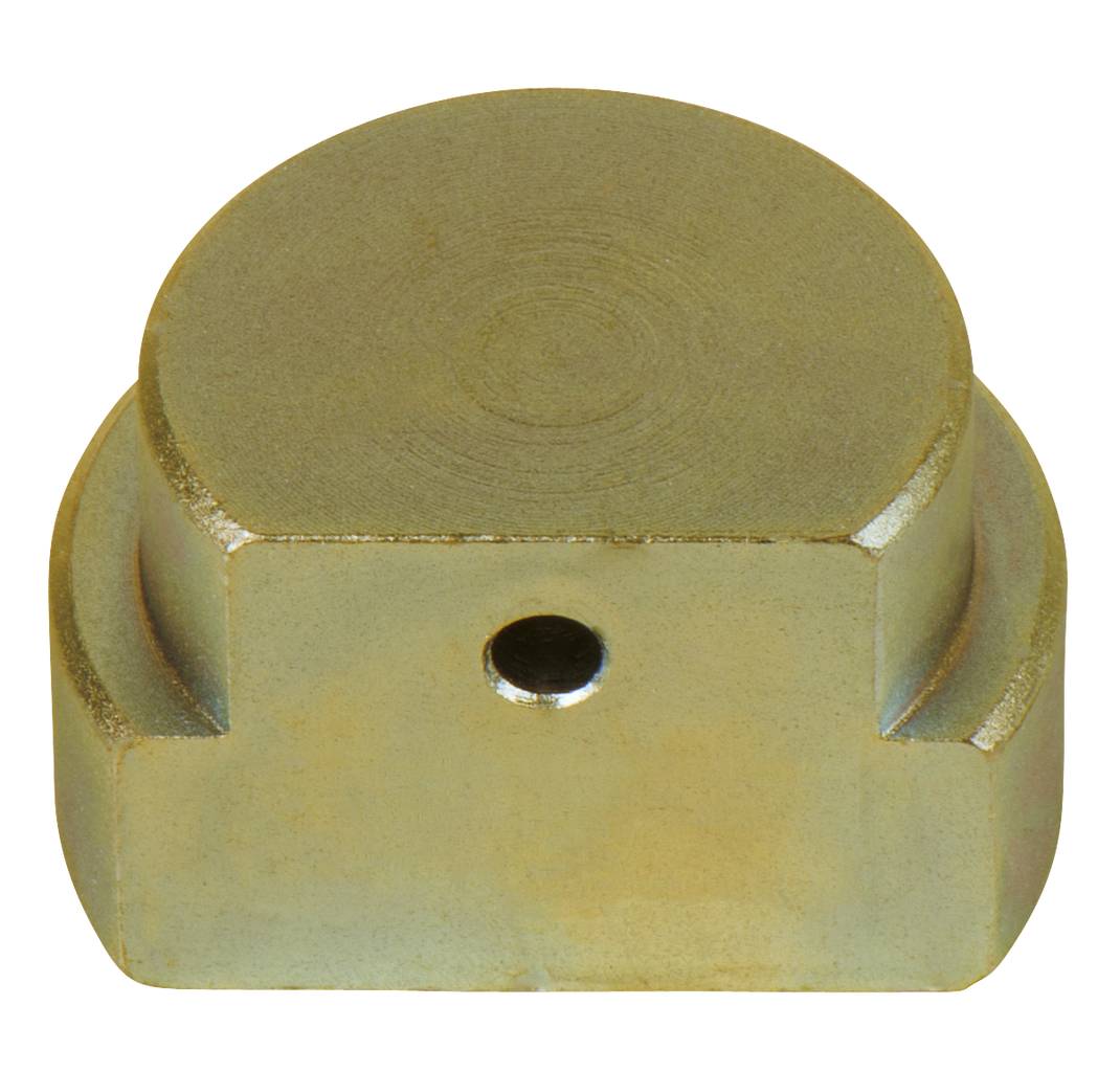 Metallisches Bauteil mit zylindrischer Form, zentralem Loch an der Oberseite, glatt polierter Oberfläche.