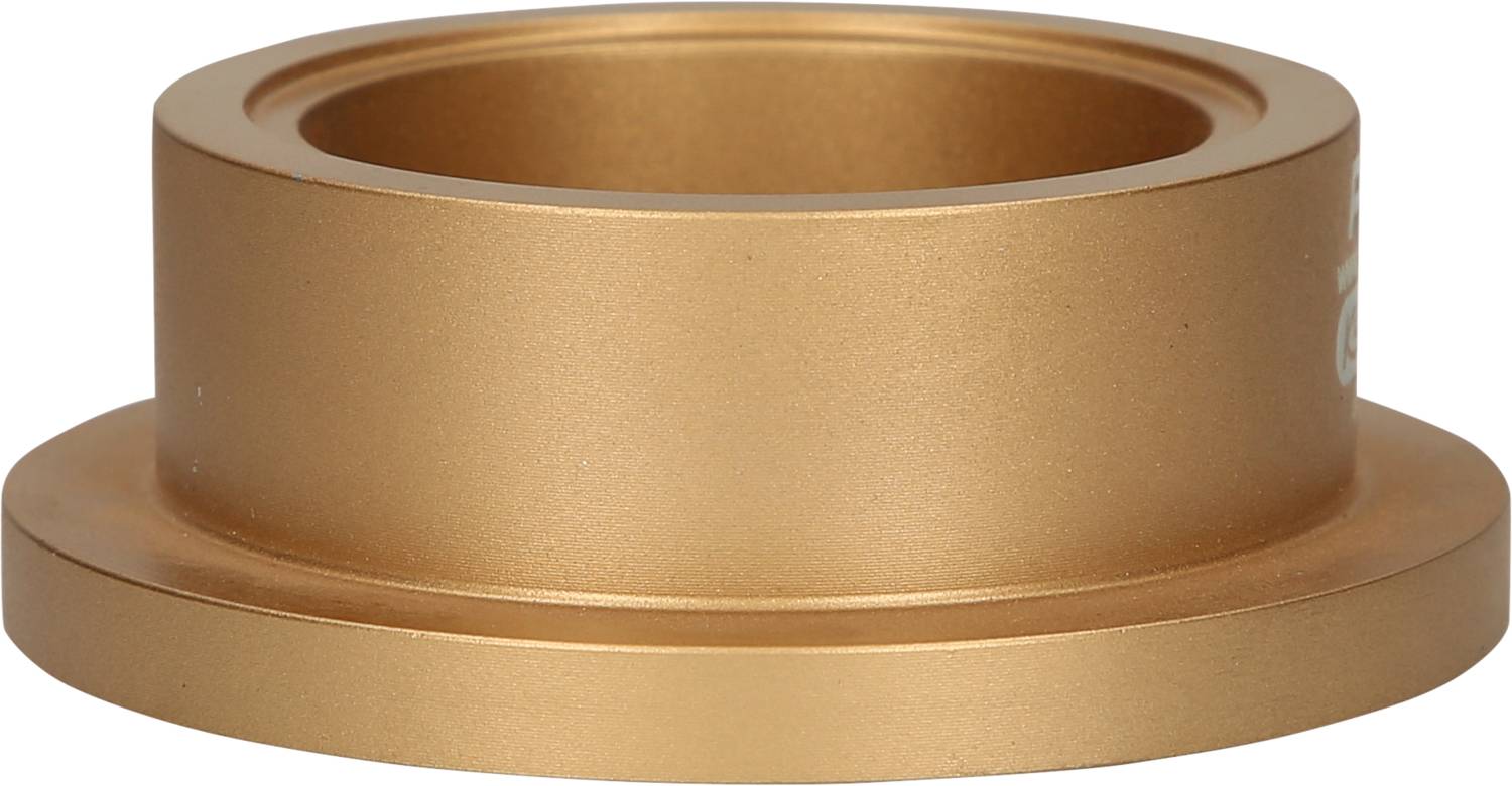 Ein bronzefarbener Zylinder mit einem breiten Rand unten.