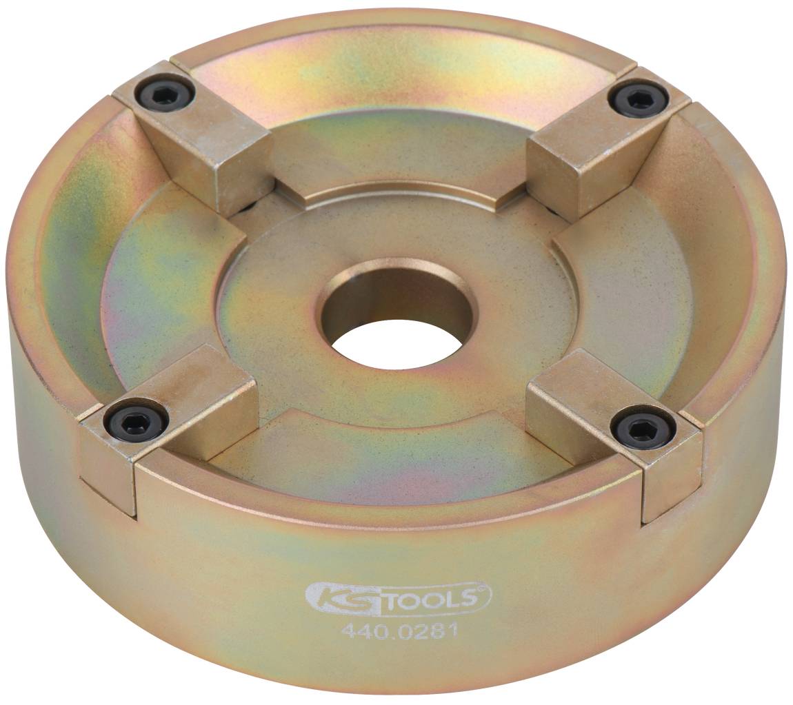 Rundes Metallwerkzeug von KS Tools mit vier Schrauben an den Ecken, geeignet für technische Anwendungen.