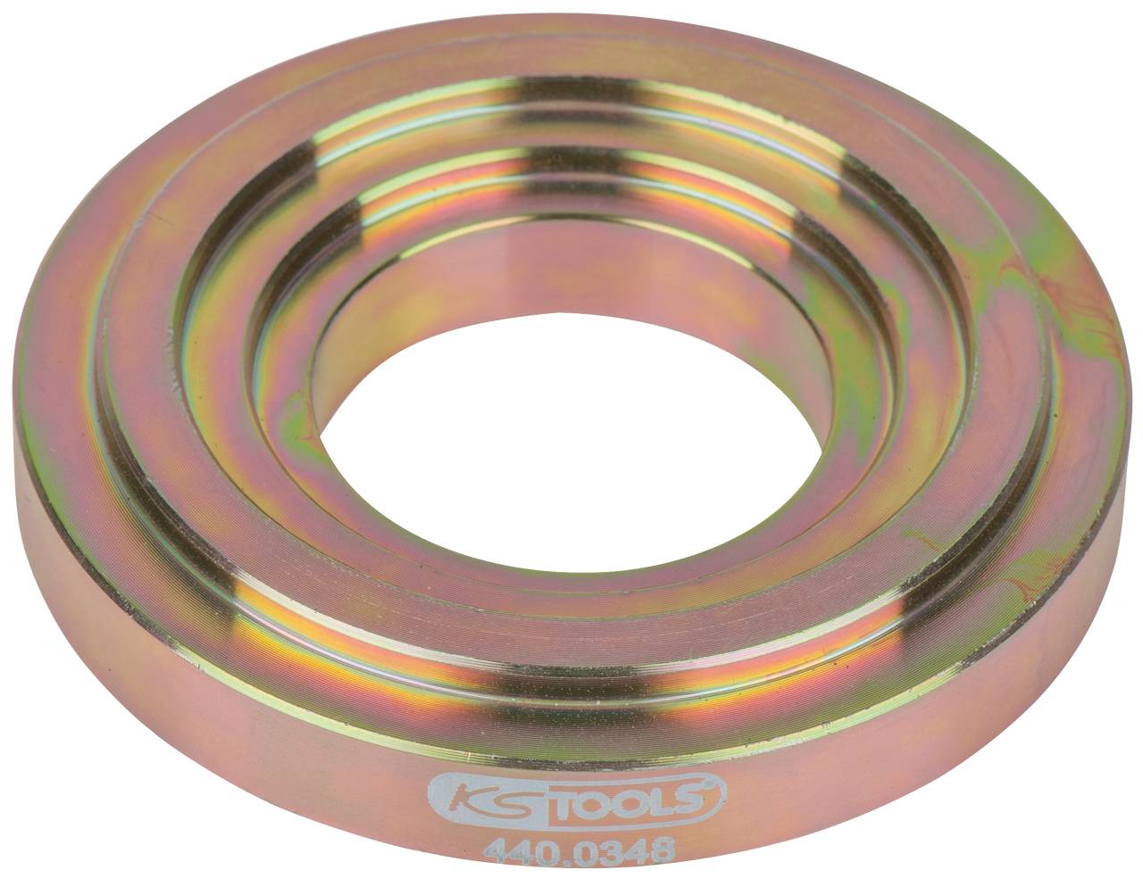 Metallring mit einem zentralen Loch, geprägt mit 'KS Tools 440.0348'.