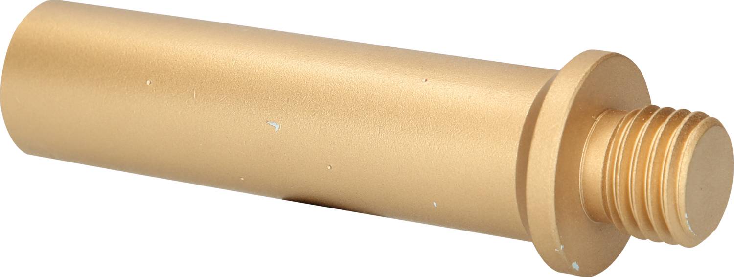 Ein goldfarbener, zylindrischer Metallstift mit Gewinde am Ende, vermutlich für mechanische oder industrielle Anwendungen.
