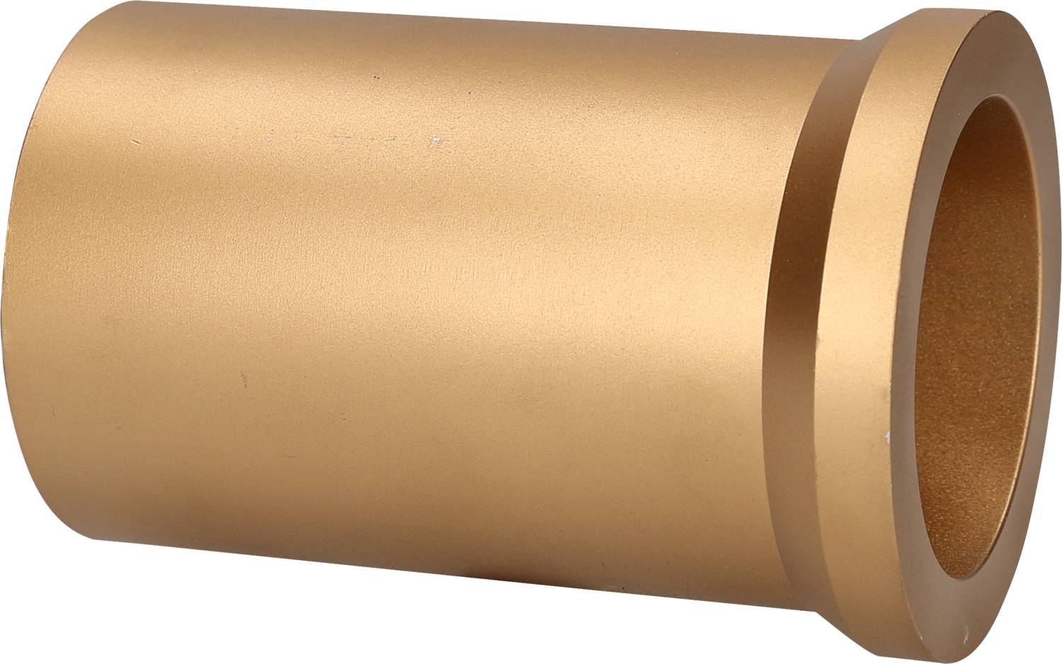 Ein goldener Metallzylinder mit einem hervorstehenden Rand an einem Ende.