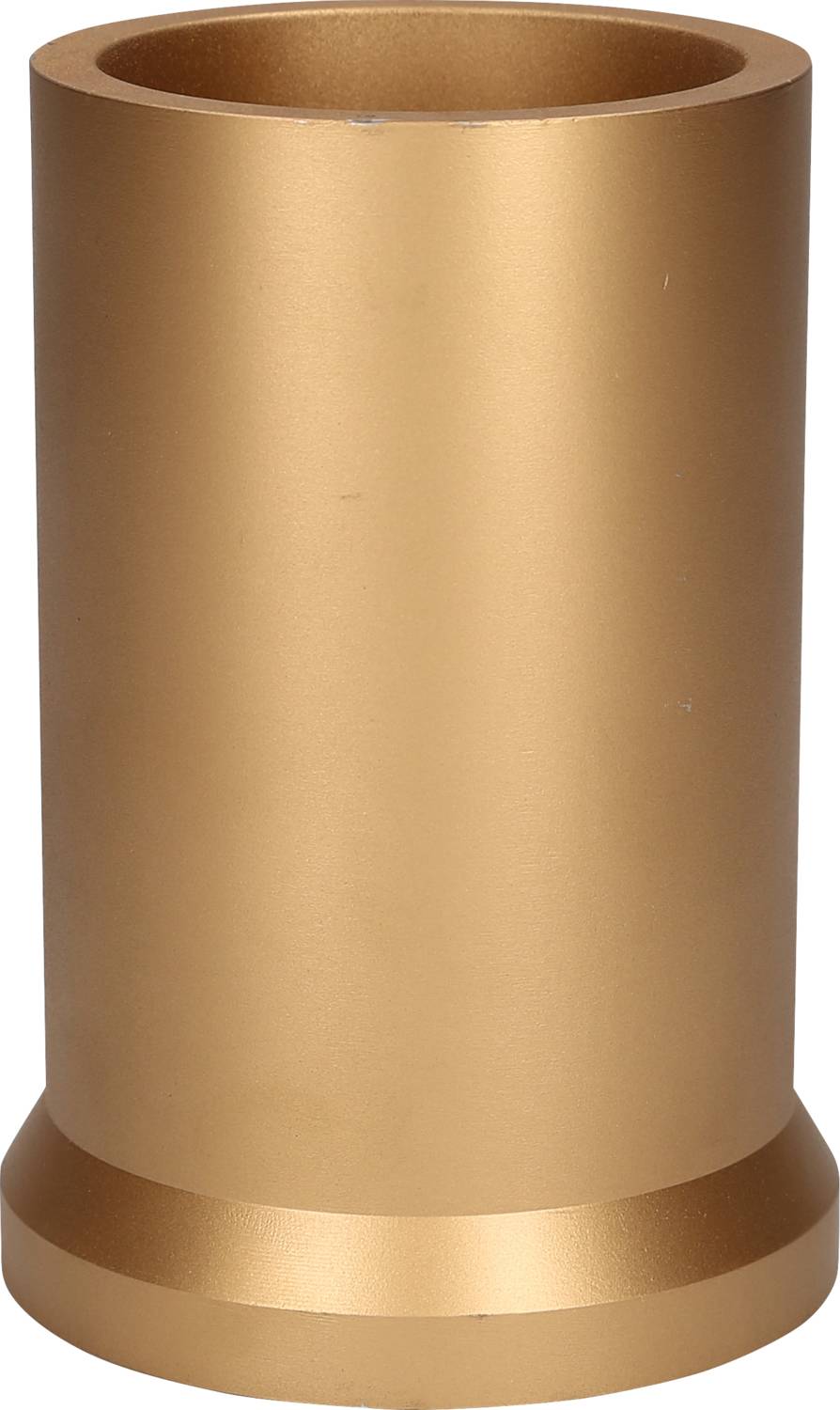 Goldener, zylindrischer Stifthalter mit glatter, matter Oberfläche, passend für Büro- oder Wohnumgebungen.