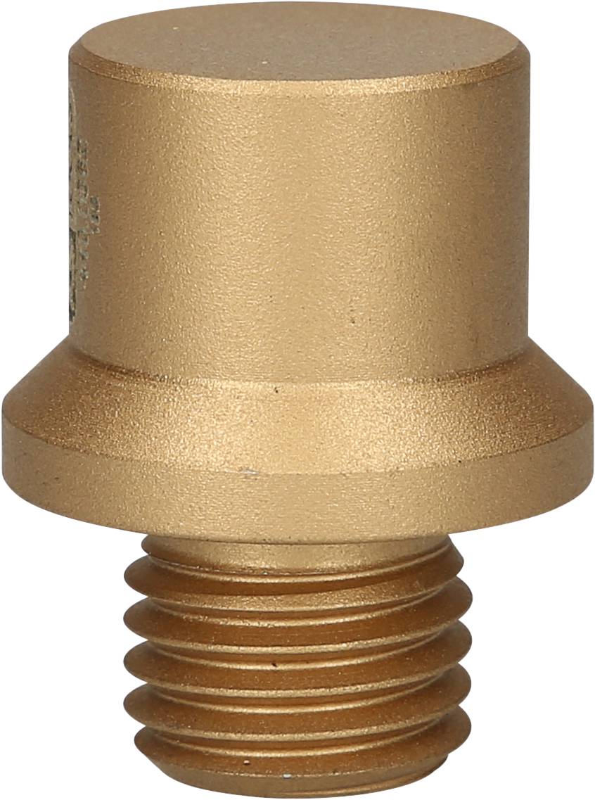 Ein goldener Mikrofonadapter mit zylindrischem Kopf und Gewinde am unteren Ende. Geeignet zur Befestigung an Mikrofonständern.
