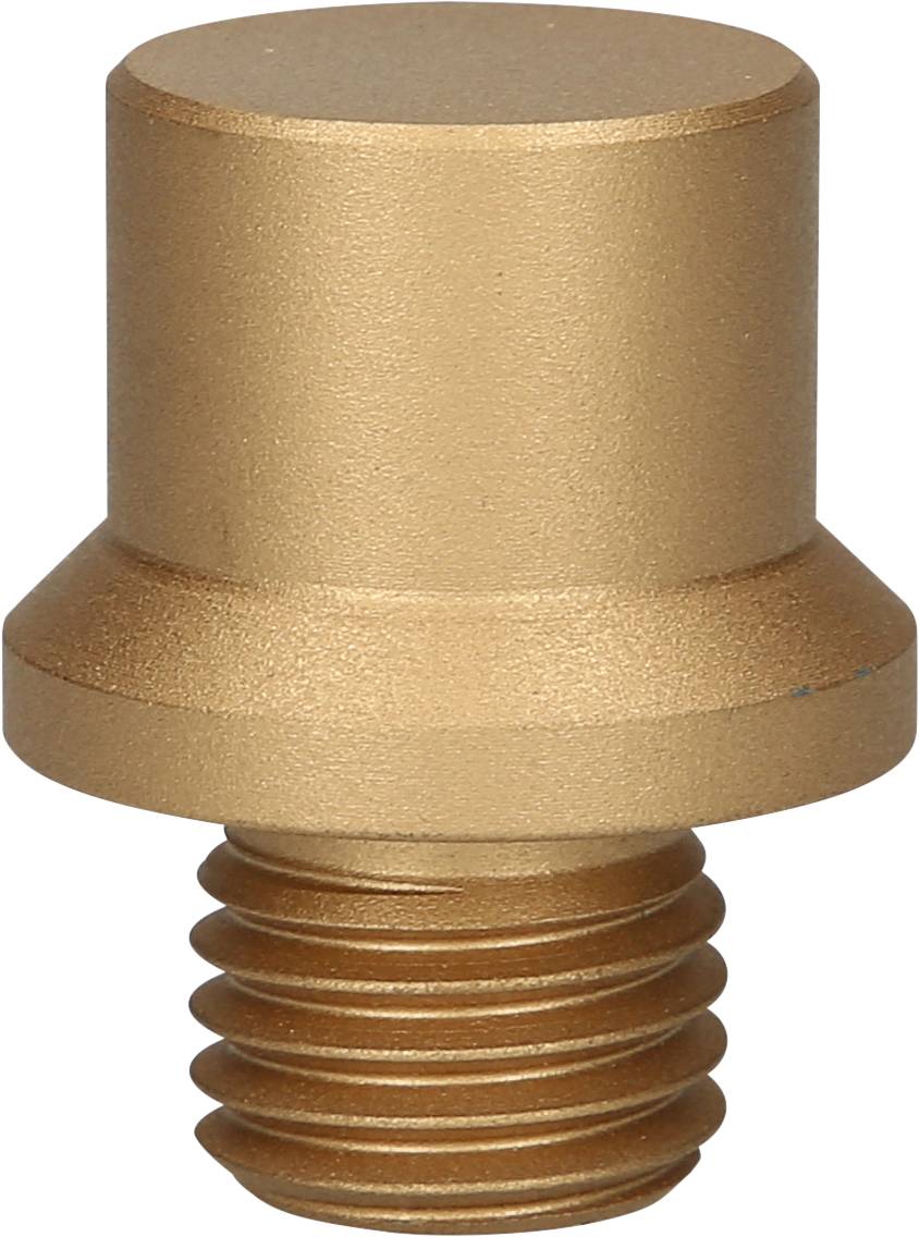 Metallene, zylindrische Verschlusskappe mit Gewinde, goldfarben, vor weißem Hintergrund.