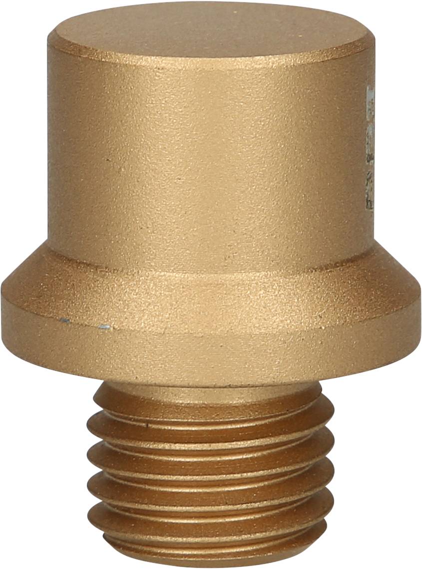Ein metallischer, zylinderförmiger Aufsatz mit Schraubgewinde, vermutlich ein Adapter oder Verbindungselement in goldener Farbe.
