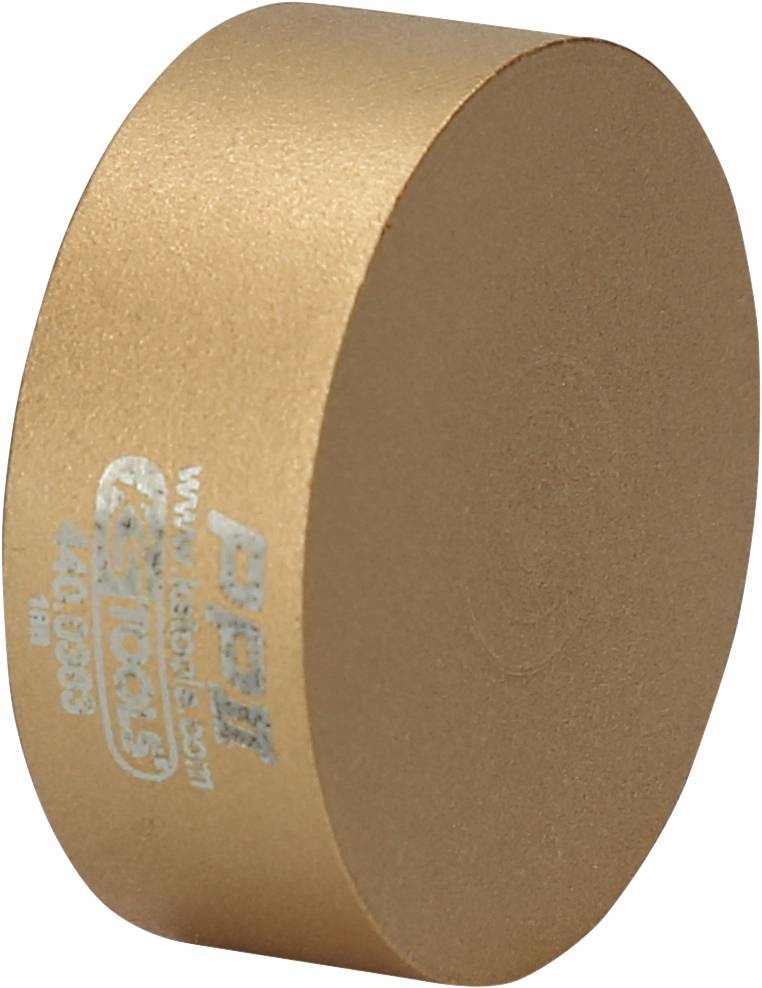 Ein goldfarbener zylindrischer Metallblock mit der Aufschrift 'KS Tools 440.5303 19R'.