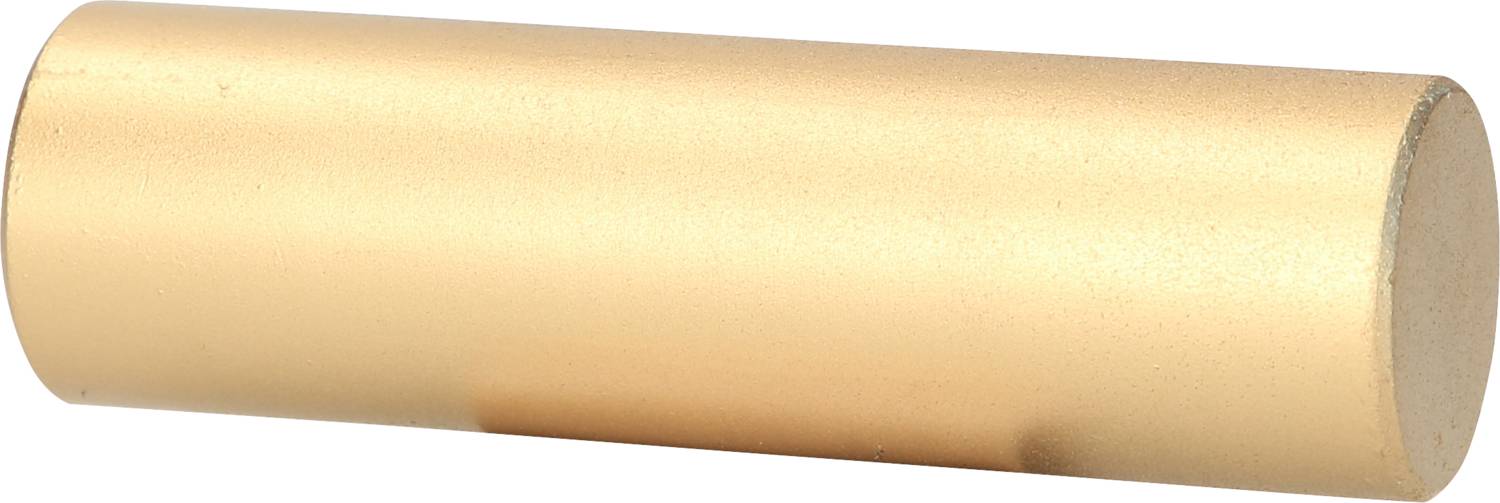 Zylindrisches, goldenes Metallstück liegt horizontal, möglicherweise Teil eines Werkzeugs oder Maschinenbauteils.